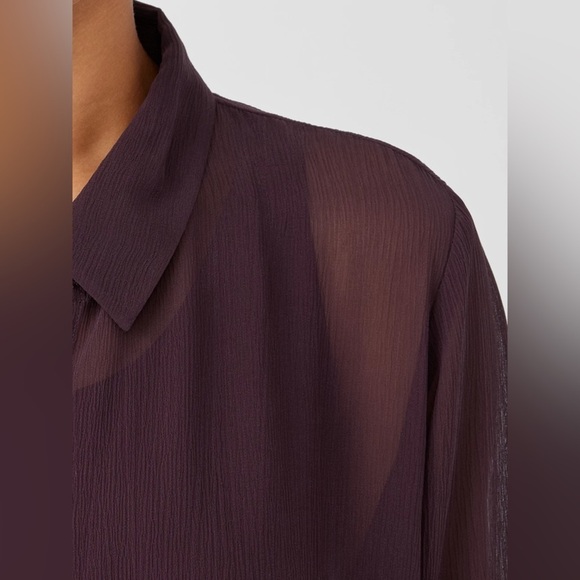 Eileen Fisher Crinkled Sheer Silk Collar Jacket/ Duster in Cassis | Size M - Picture 5 of 7